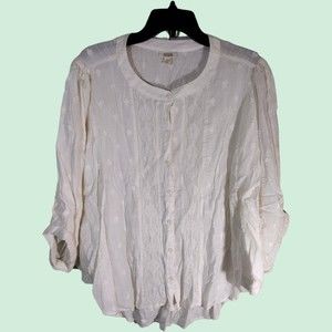 ANA A New Approach Women's L Flutter Sleeve Button Down Cover Up Top Blouse USED